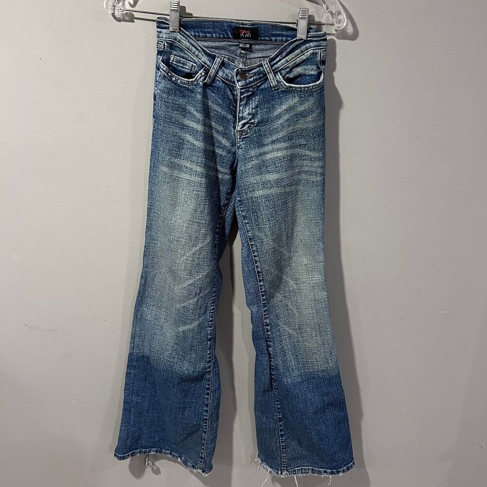 Yu Jeans Y2K Vintage Flair Low Rise Sequin Pocket Jeans Stonewashed Distressed